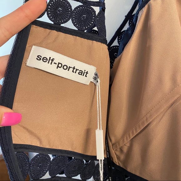 NWT Self-Portrait Navy Embroidered Mini Dress - Picture 9 of 11